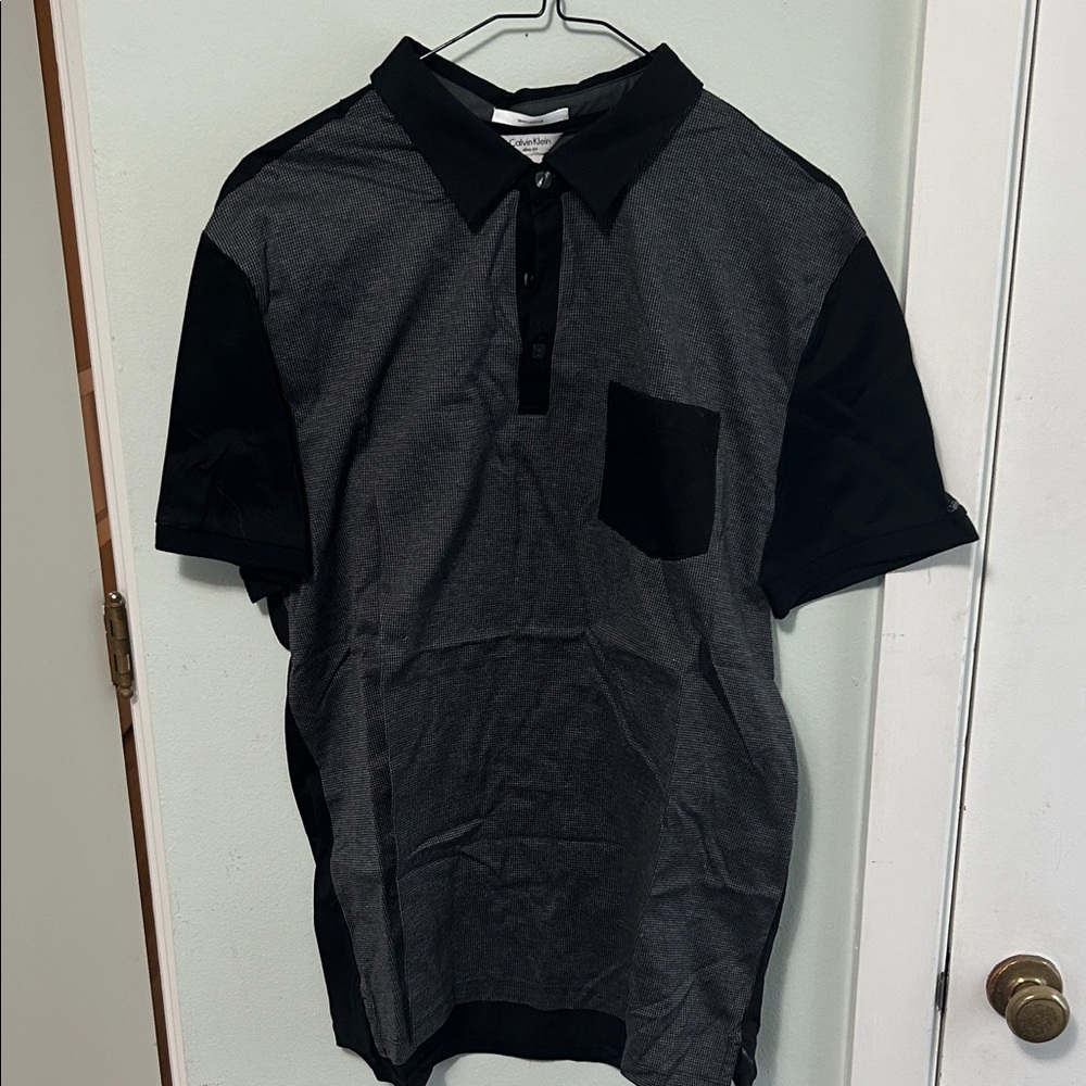 Calvin Klein Black and Gray Polo Shirt